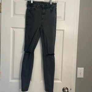 American Eagle Women's Black Super Hi-Rise Stretch Ripped Jeggings Size 4 Long